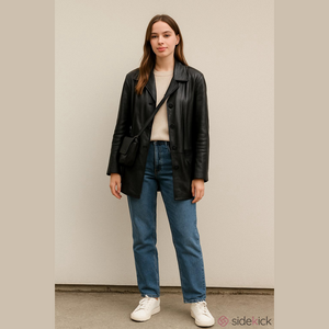 Retro 90's Classic Danier Black Leather Button-Front Streetwear 3 Season Coat